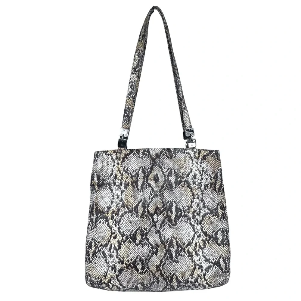 Vintage Paloma Picasso‎ Snakeskin Print Leather Shoulder Tote Bag Italy 90's